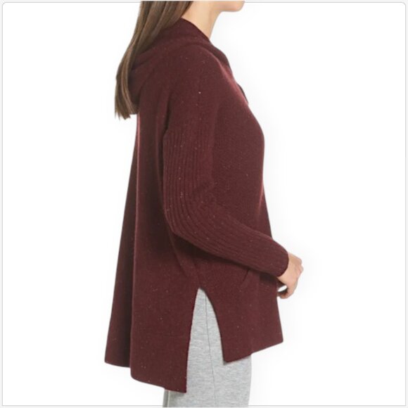 UGG Elyse 100% Cashmere Burgundy Marled Zip Front Hoodie Cardigan Sweater NWT M - Picture 3 of 8